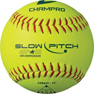 CHAMPRO ASA 12 Slow Pitch Softballs with Durahide Cover .52 COR, 12 Pack